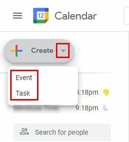 Создать напоминание о задаче Календарь Google