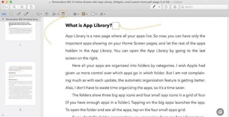 Pastabų pridėjimas prie PDF naudojant „Mac“ peržiūros įrankį