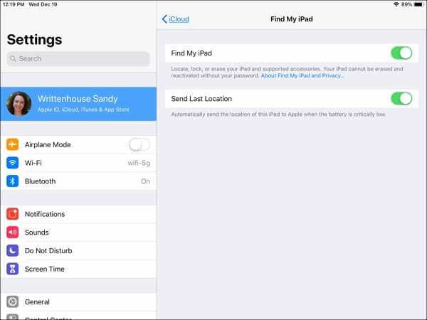 iPad Find My iPad Settings