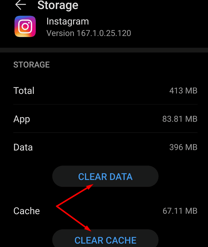 instagram cancella cache