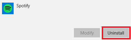 o aplicativo Spotify na lista e clique no botão Desinstalar