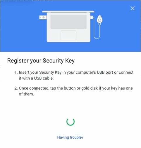 Biztonsági kulcs regisztrálása
