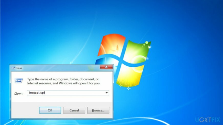 Изпълнете командата inetcpl.cpl