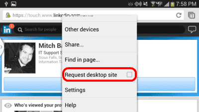 Android Chrome-Anforderung von Desktop-Linkedin-Site