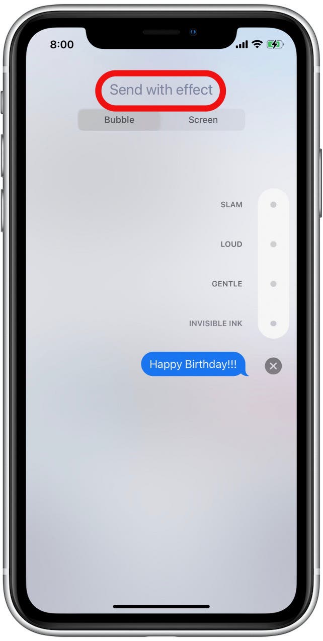 Kako poslati konfete na iPhone Korak 7 - Pošaljite s efektnim zaslonom