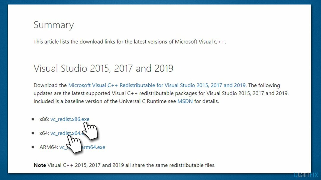 Zainstaluj ponownie pakiet redystrybucyjny Microsoft Visual C++