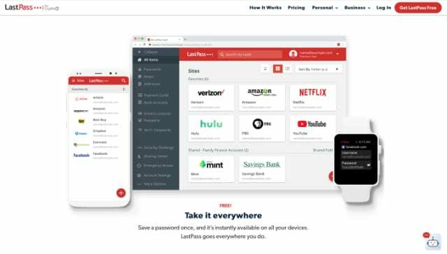 LastPass-webbplats som visar appar för flera plattformar