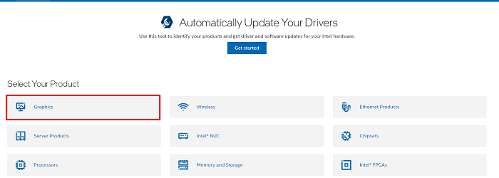 Scarica il driver grafico da Intel Center