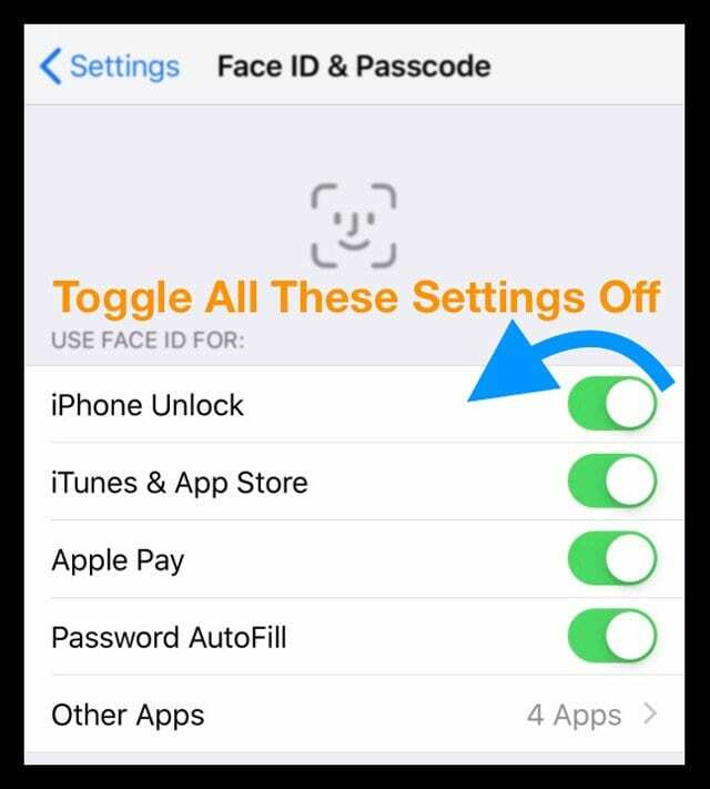 lülitage iPhone'is välja Use Face ID For