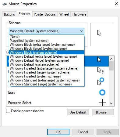 Wählen Sie einen der Schematypen nach Ihren Wünschen aus dem Schema-Drop-Down-Menü