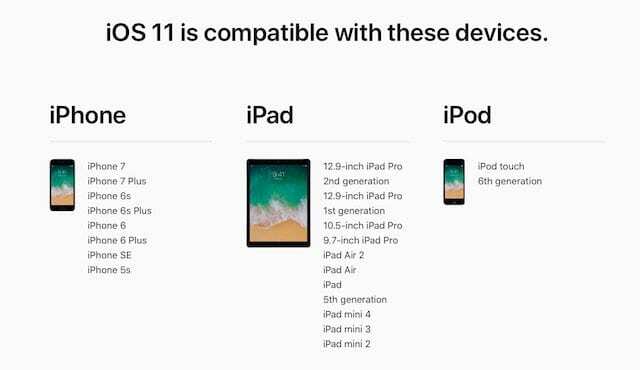 ความเข้ากันได้ของอุปกรณ์ iOS 11