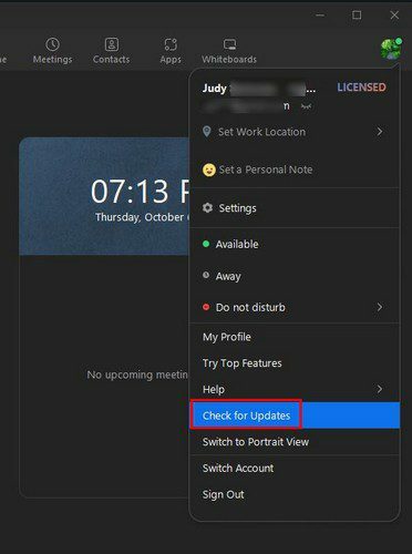 Ellenőrizze a Frissítések Zoom-ot