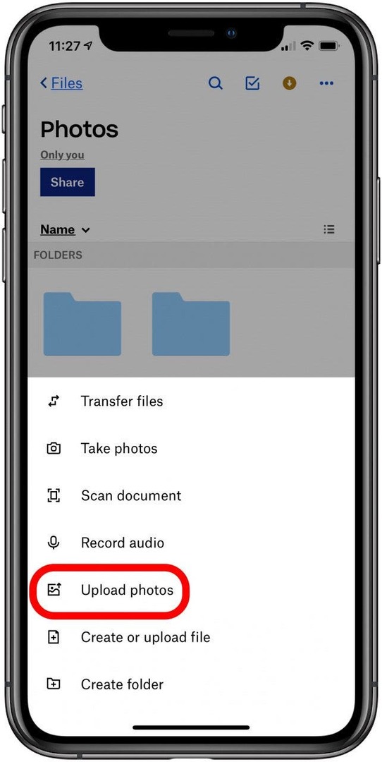 încărcați fotografii în aplicația dropbox