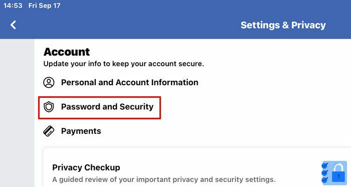 รหัสผ่านและความปลอดภัย Facebook iPad