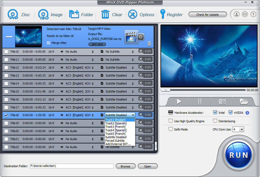 WinX DVD Ripper პლატინის ინტერფეისი