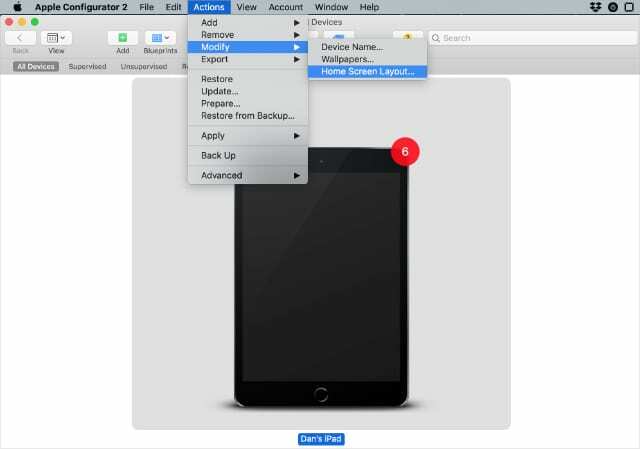Konfigurator 2 mit Option zum Ändern des Startbildschirmlayouts auf dem iPad