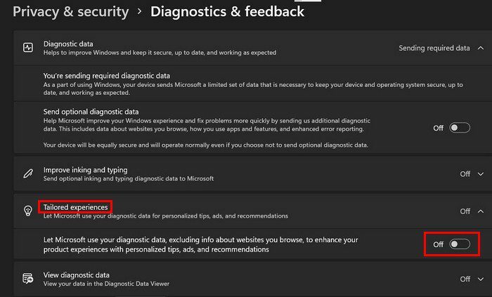 Diagnostik og feedback Windows 11