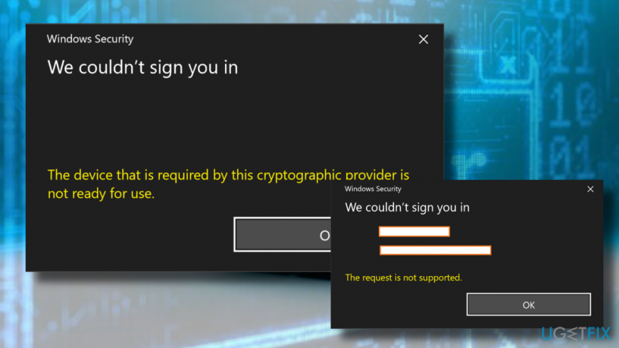 Экран ошибки «Устройство, требуемое поставщиком криптографических услуг, не готово»