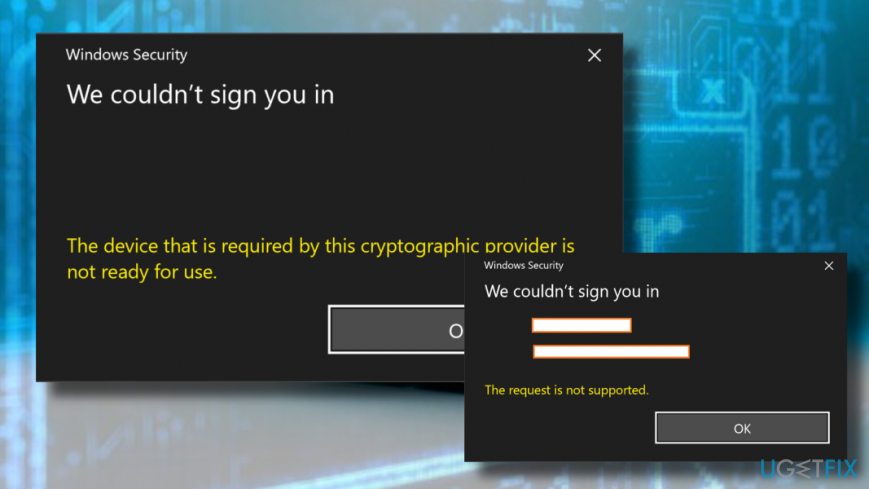 " क्रिप्टोग्राफ़िक प्रदाता द्वारा आवश्यक डिवाइस तैयार नहीं है" त्रुटि प्रिंटस्क्रीन