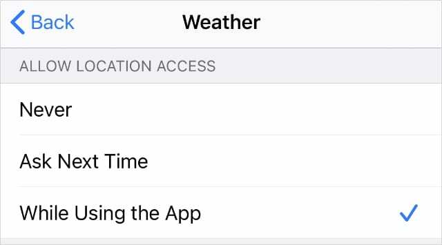 Lors de l'utilisation des paramètres de l'application dans les services de localisation météo