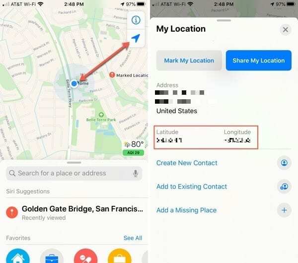 Térképek Saját GPS-koordináták – iPhone
