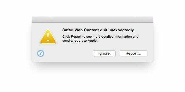 Mac Safari-Webinhalt wird unerwartet beendet Fehler, Fix