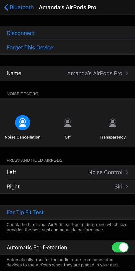 ข้อมูล AirPods ในการตั้งค่า Bluetooth