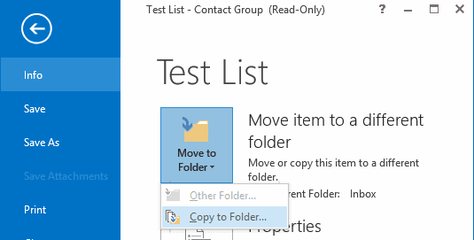 Copiere Outlook în folder