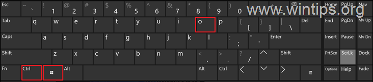 Клавишна комбинация на екрана CTRL + Windows + O