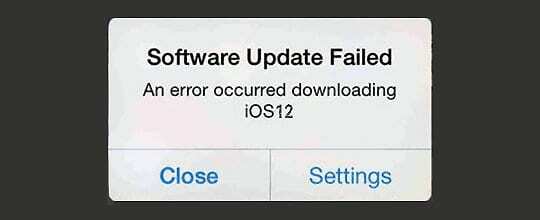 Der opstod en fejl under download af iOS 12