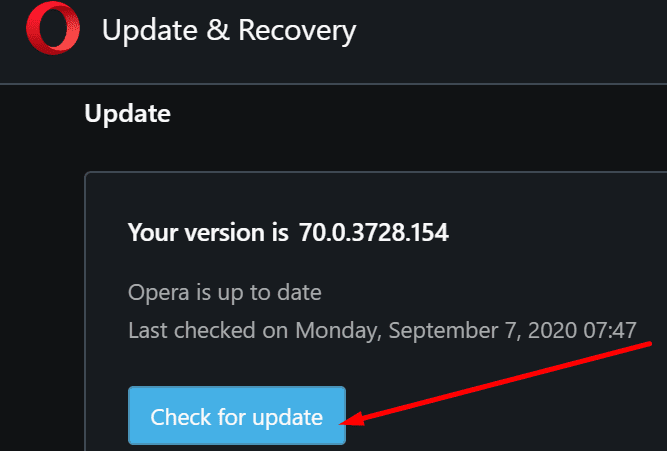 Opera Check für Update-Button