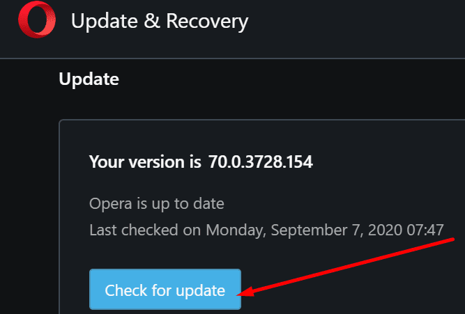 opera check for update-knappen