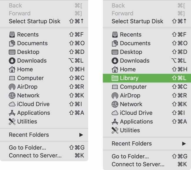 Optionsschlüssel für Bibliotheksordner anzeigen Mac