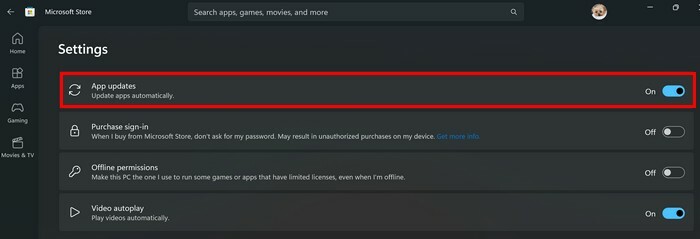 Windows için Microsoft Store'daki uygulama güncellemeleri seçeneği
