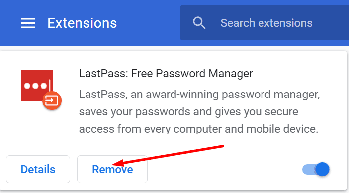 إزالة ملحق lastpass من المتصفح