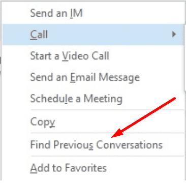 Skype für Unternehmen Vorherige Gespräche finden