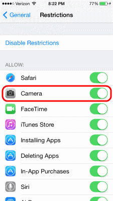 Omejitev kamere za iOS