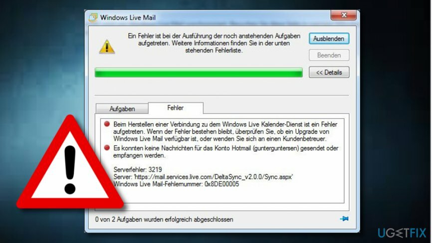  Fix Live Mail Error 3219 Etterfulgt av 0x8DE00005 feilmelding