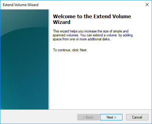 Perpanjang Volume Wizard