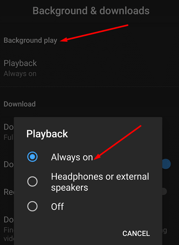 configurações de reprodução em segundo plano do youtube mobile app