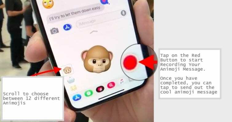 Animojis ierakstīšana un sūtīšana ar iPhone X, Pamācības