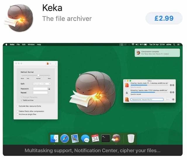 „Keka“ failų archyvavimo programa „Mac App Store“.