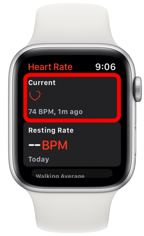 Ketuk Saat Ini untuk melihat detak jantung Anda secara real-time.