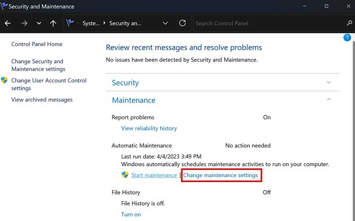 Modifier les paramètres de maintenance Windows 11