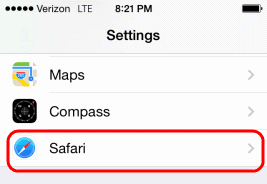 iOS Safari seadete valik