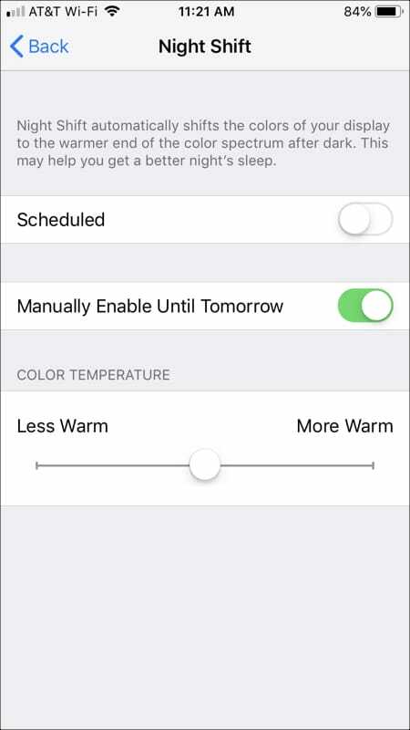 Abilita la modalità Night Shift manualmente su iPhone
