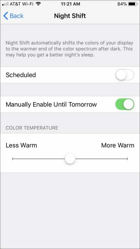 IPhone पर मैन्युअल रूप से नाइट शिफ्ट मोड सक्षम करें