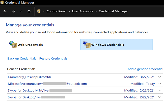 Windows-Anmeldeinformationen-Skype-Anmeldeinformationen