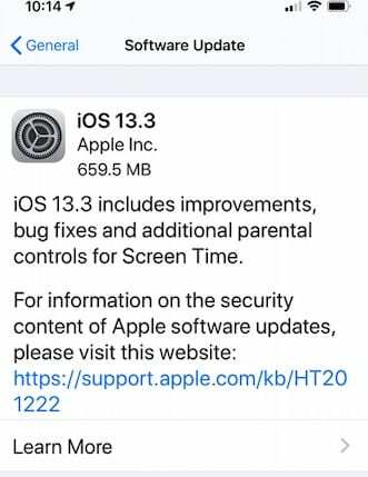 Mise à jour iOS 13.3