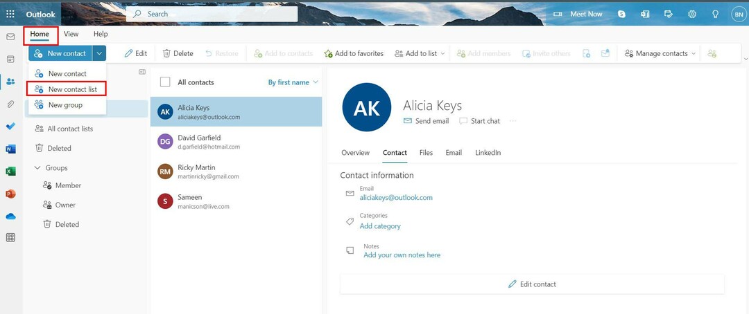 Hvordan lage en distribusjonsliste i Outlook fra Web App